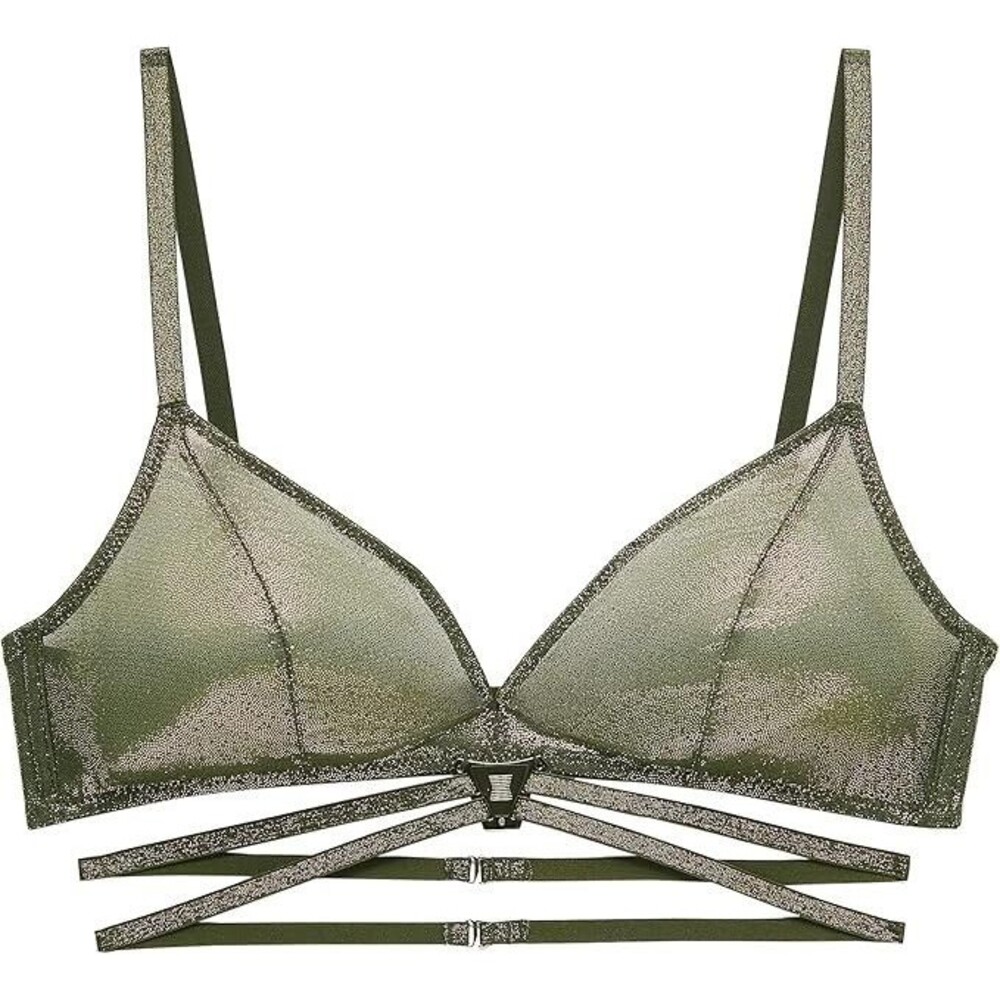 NWT Savage Fenty Going Platinum Strappy Mesh Deep Forest Green Bralette Size M